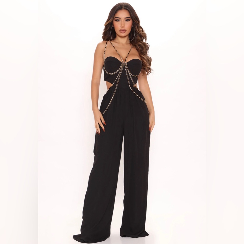 Black Goddess Chiffon Jumpsuit- L